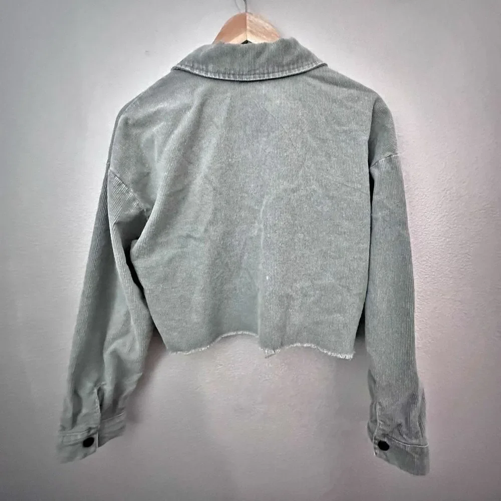 LULU'S | Sage Green Corduroy Cropped Jacket Button Down | Size Small - Picture 5 of 5